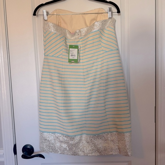NWT Lilly Pulitzer Remi Striped Strapless Size 8 Dress in Cream and Turquoise - Picture 3 of 8